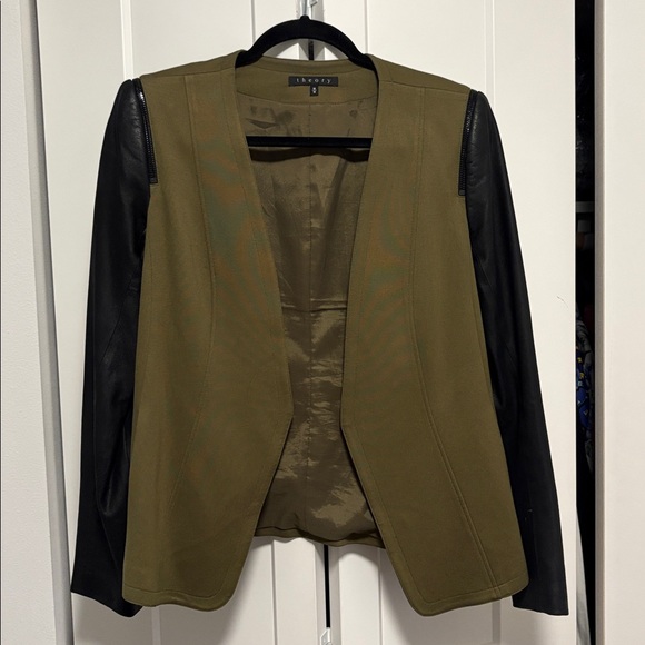 [Theory] Yaisa Pryor Mixed Media Leather Long-Sleeve Open Front Jacket Women’s M - Picture 4 of 12